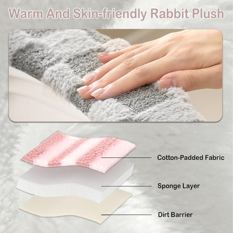 Iensen Thick and Warm Plush Toilet Seat Cover – Washable, Reusable Cushion with TPR Adhesive & Checkered Pattern for Comfort & Insulation (White) - Image 3